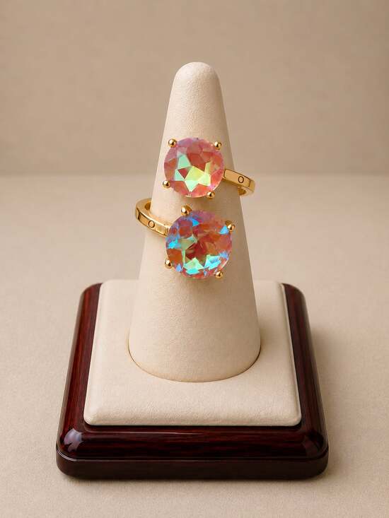 Unbranded Jewelry - Iridescent Aurora Borealis Crystal Double Stone Ring Size 7